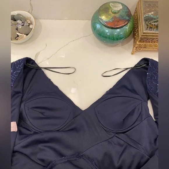 Violets & Roses - Lace & Sequins Blue/Silver Full-Length Formal/Prom Gown, EUC 4 - Picture 11 of 16